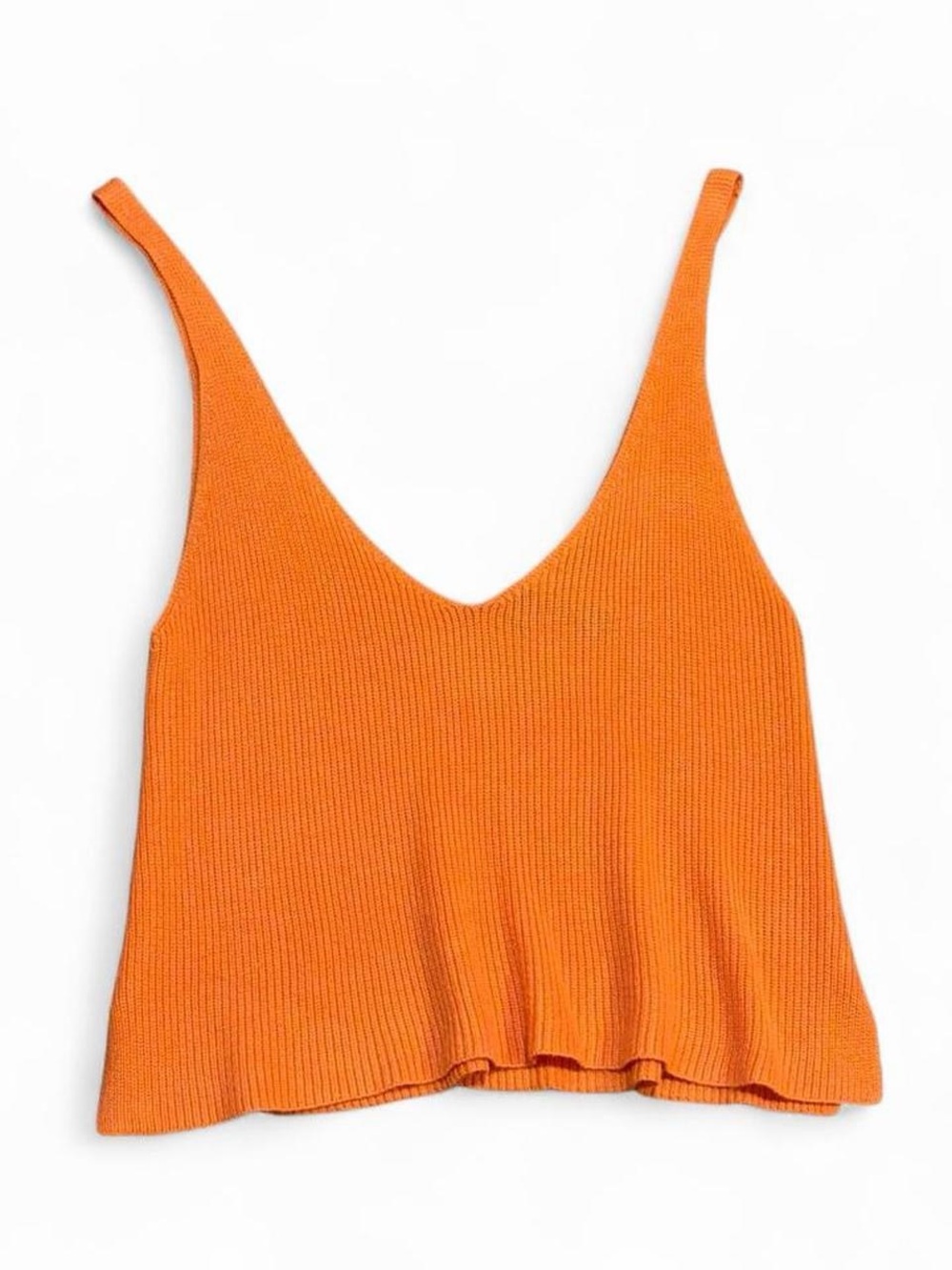 Orange Ribbed Knit V-Neck Tank